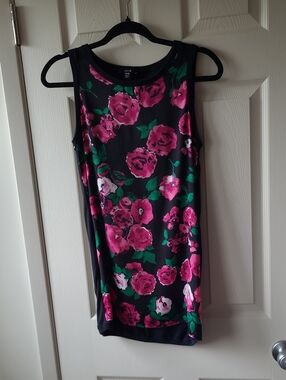 Jacob Black Tank Top with Pink Rose Print